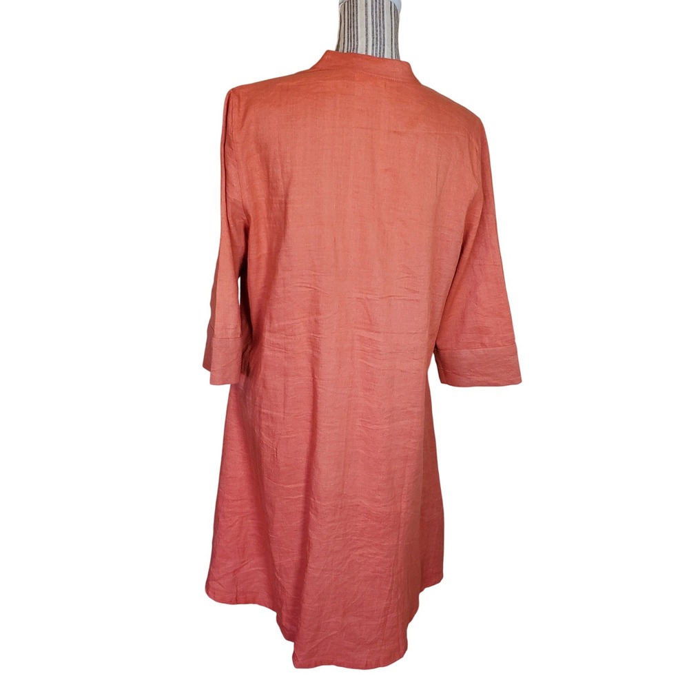 Zuri Kenya Linen Cotton Mandarin Collar Button Down Dress Coral Orange Size M - Picture 3 of 8
